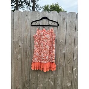 Banjul Women Sleeveless Blouse Small Peach Gold Tank Ruffled Summer Light Date